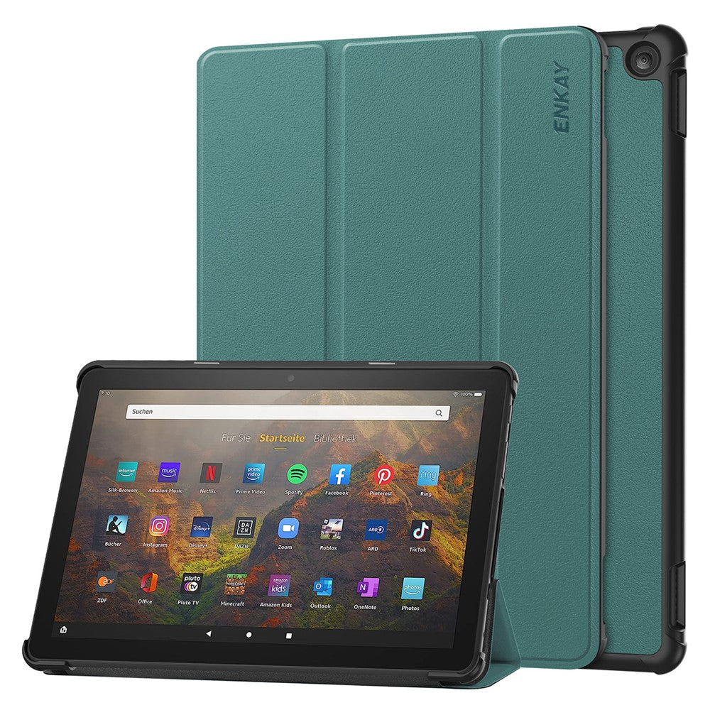 ENKAY HAT PRINCE Trifold Stand Cover for Amazon Fire HD 10 (2023) , PU Leather+PC Auto Wake / Sleep Tablet Case