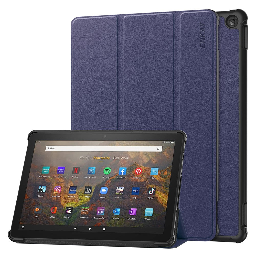 ENKAY HAT PRINCE Trifold Stand Cover for Amazon Fire HD 10 (2023) , PU Leather+PC Auto Wake / Sleep Tablet Case