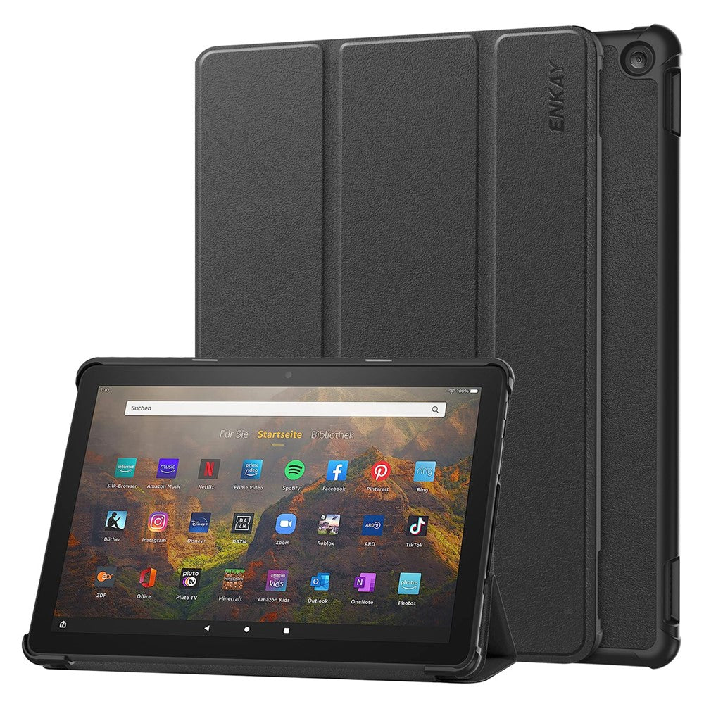 ENKAY HAT PRINCE Trifold Stand Cover for Amazon Fire HD 10 (2023) , PU Leather+PC Auto Wake / Sleep Tablet Case