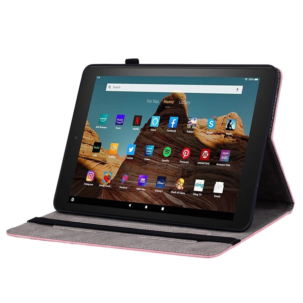 For Amazon Fire HD 10 (2023) Tablet Case Card Holder Butterfly Rose Imprinted PU Leather Cover