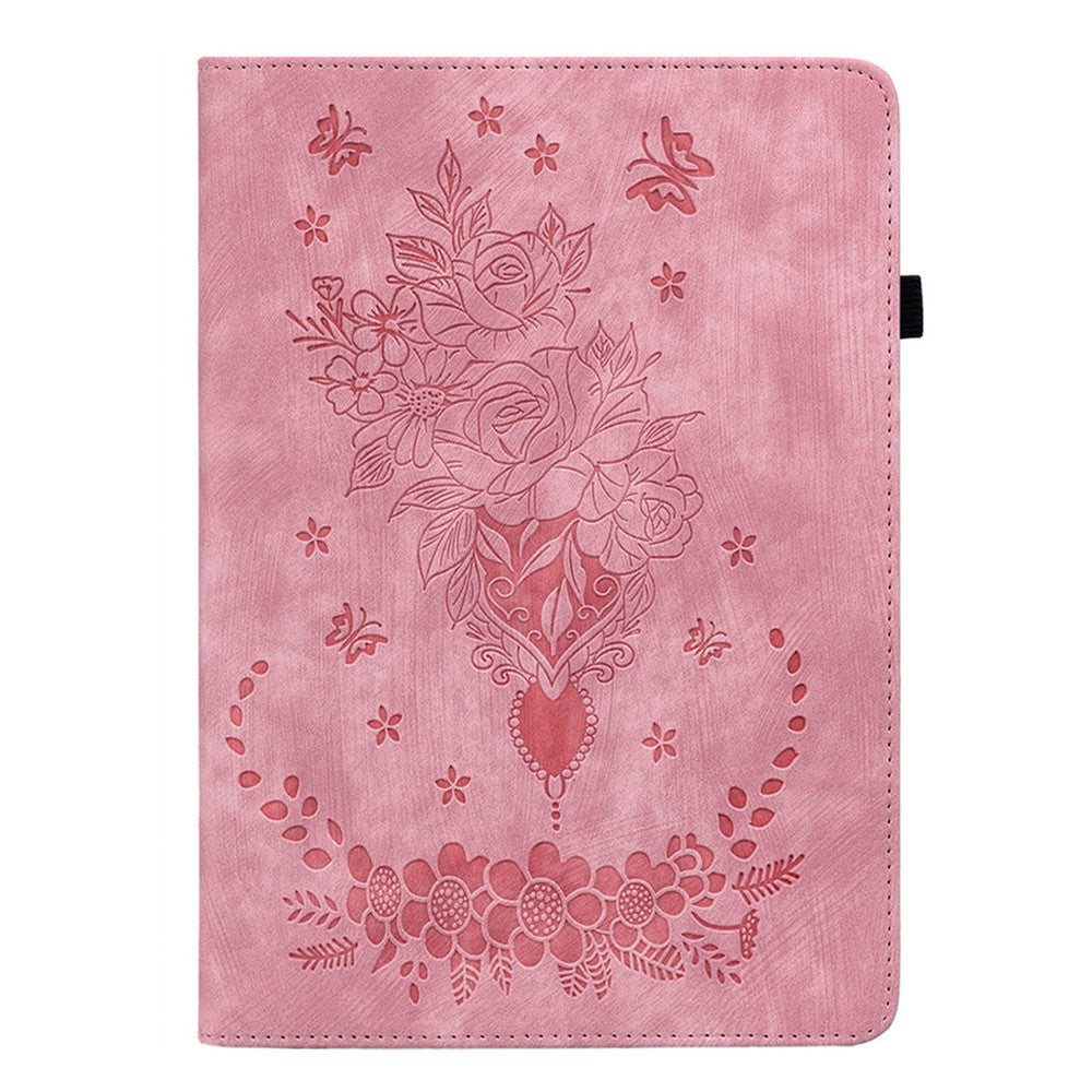 For Amazon Fire HD 10 (2023) Tablet Case Card Holder Butterfly Rose Imprinted PU Leather Cover