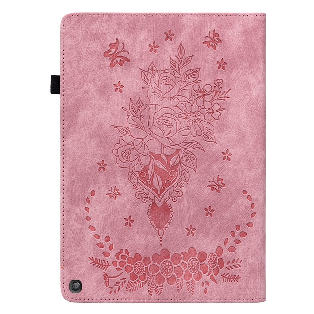 For Amazon Fire HD 10 (2023) Tablet Case Card Holder Butterfly Rose Imprinted PU Leather Cover