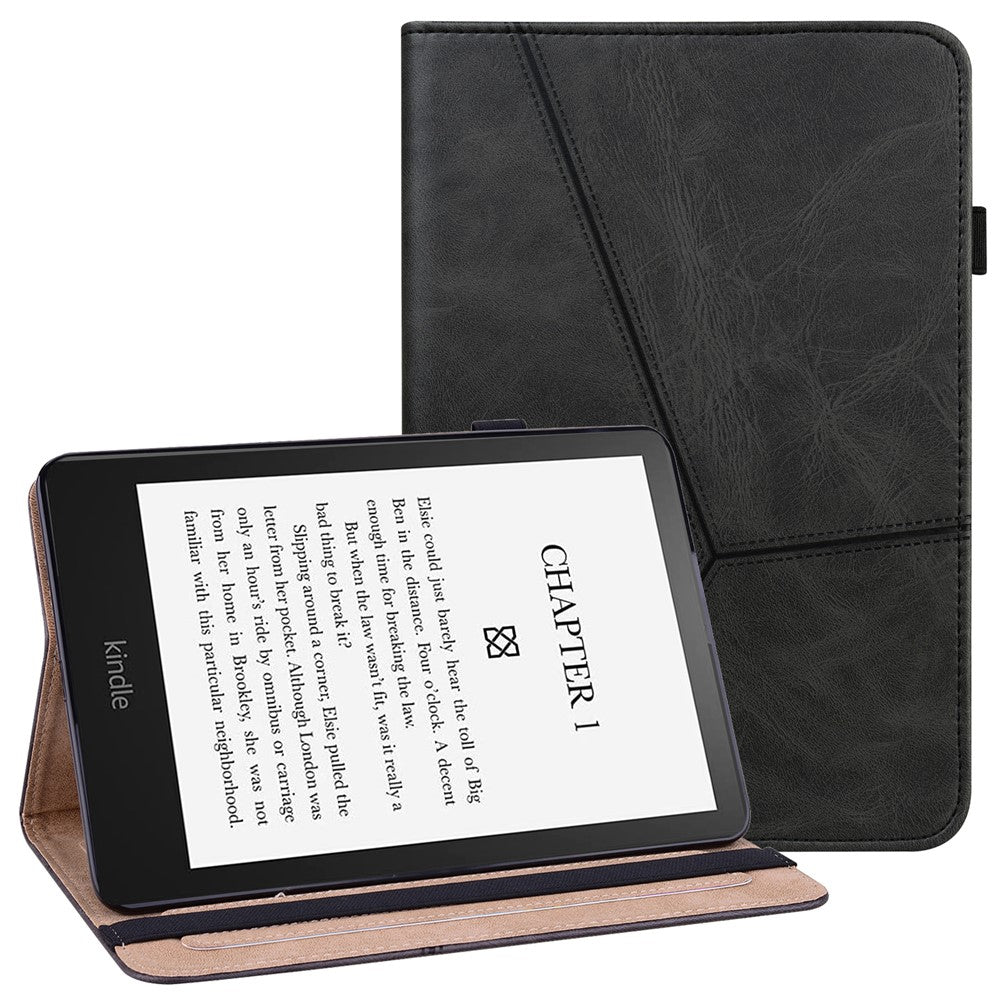 For Amazon Kindle Paperwhite (2024) / Kindle Colorsoft Case PU Leather Line Imprinted Cover with Elastic Band