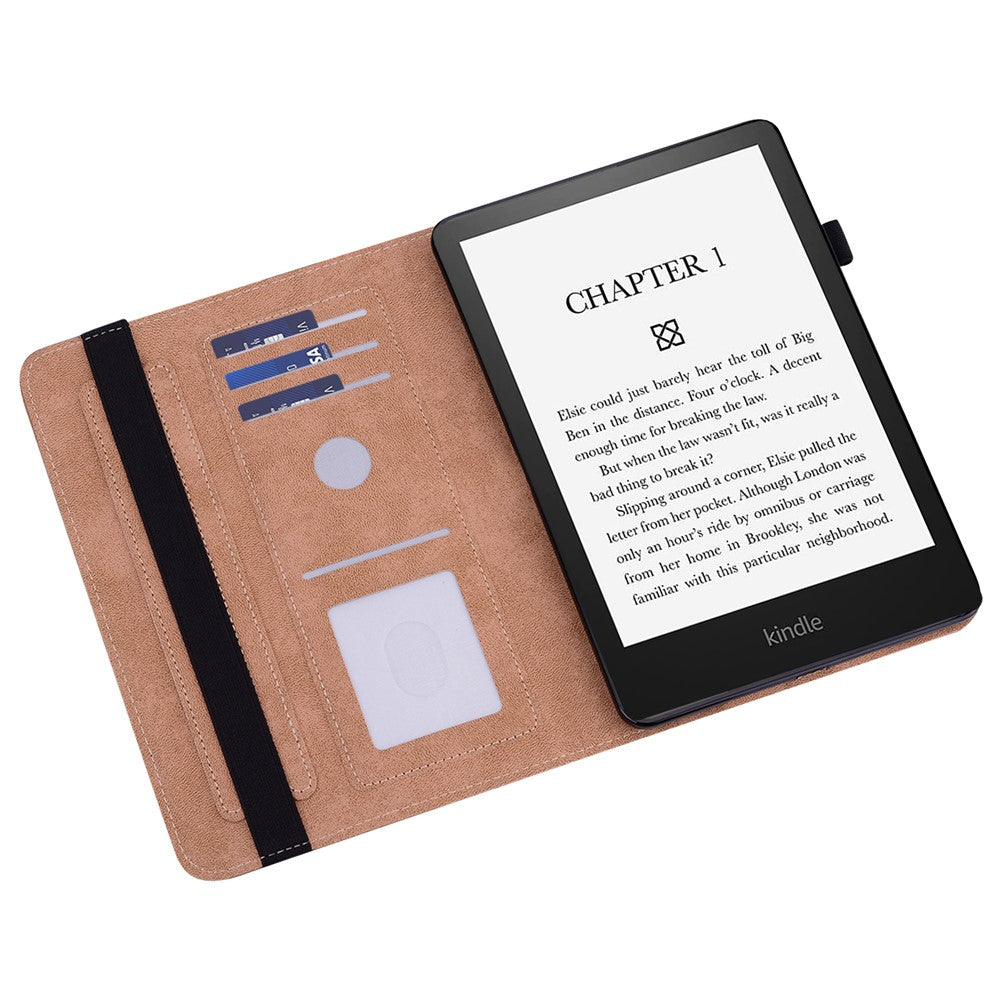For Amazon Kindle Paperwhite (2024) / Kindle Colorsoft Case PU Leather Line Imprinted Cover with Elastic Band