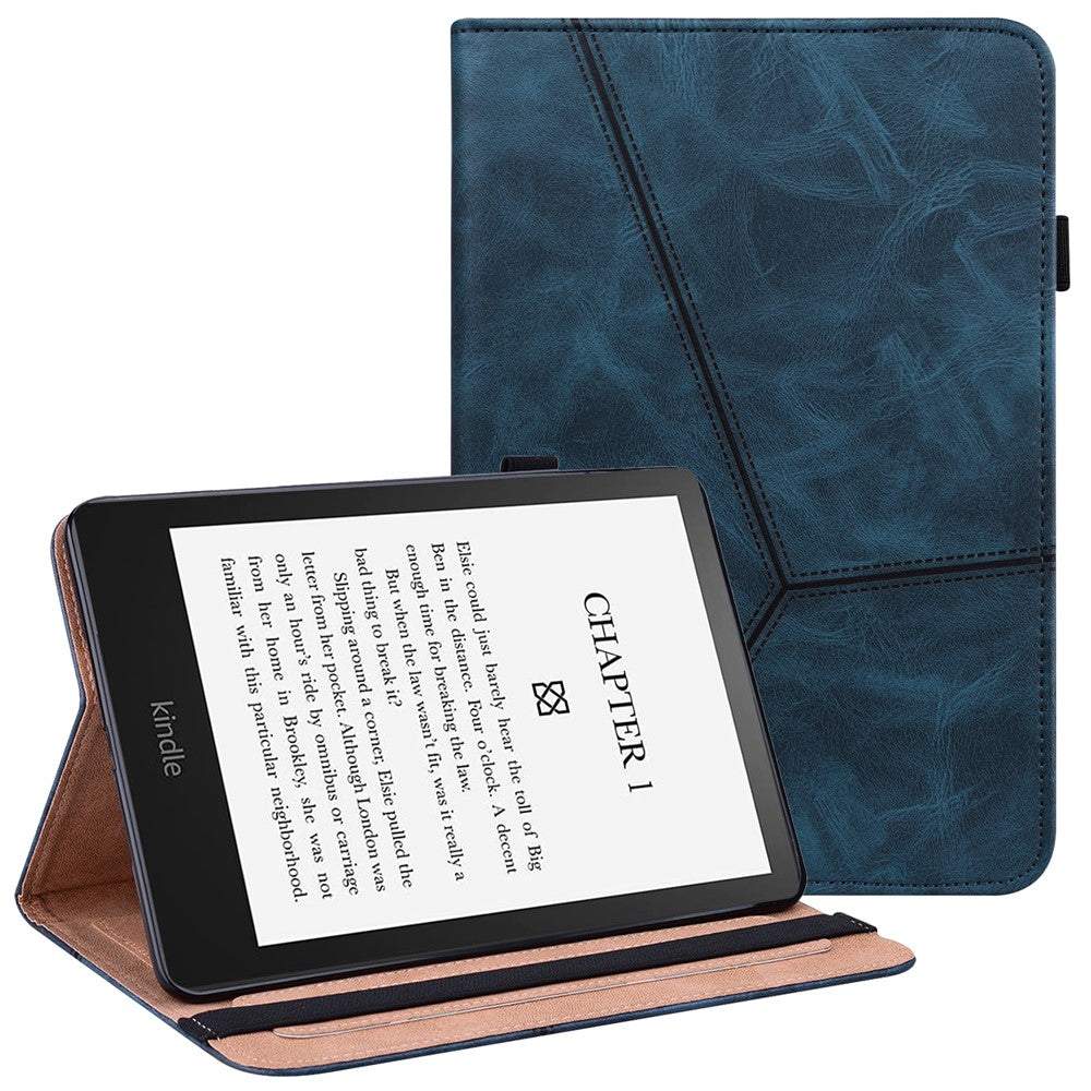 For Amazon Kindle Paperwhite (2024) / Kindle Colorsoft Case PU Leather Line Imprinted Cover with Elastic Band