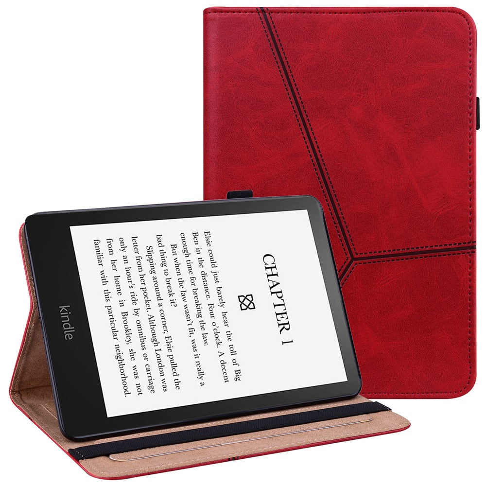 For Amazon Kindle Paperwhite (2024) / Kindle Colorsoft Case PU Leather Line Imprinted Cover with Elastic Band