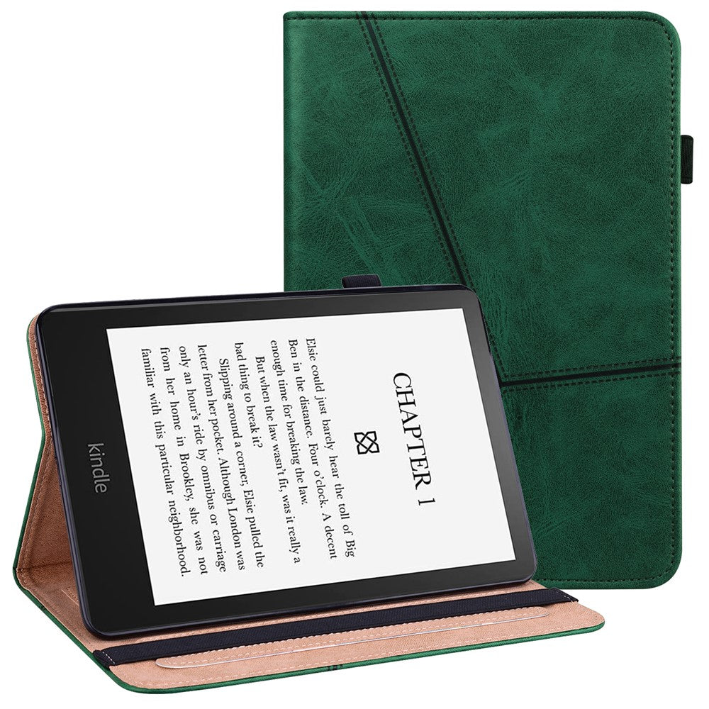 For Amazon Kindle Paperwhite (2024) / Kindle Colorsoft Case PU Leather Line Imprinted Cover with Elastic Band