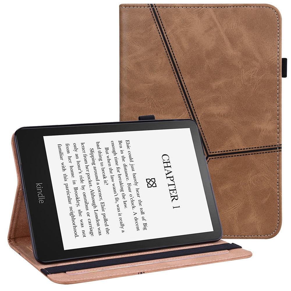For Amazon Kindle Paperwhite (2024) / Kindle Colorsoft Case PU Leather Line Imprinted Cover with Elastic Band