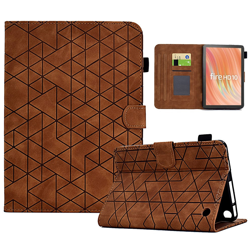 A9 For Amazon Fire HD 10 (2023) Case Card Slots Stand Rhombus Leather Tablet Cover