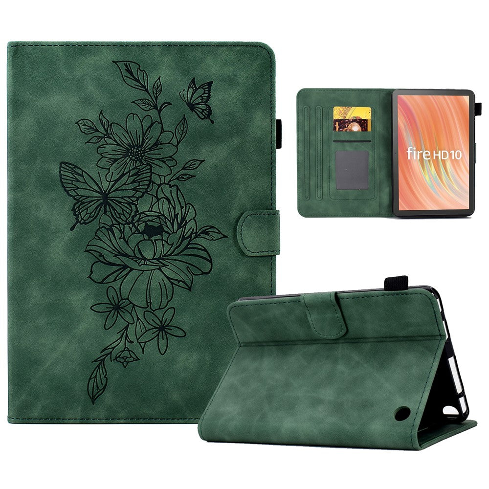 A7 For Amazon Fire HD 10 (2023) Tablet Case Flower Butterfly Imprinted Leather Cover with Card Slots