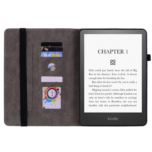 For Amazon Kindle Paperwhite (2024) / Kindle Colorsoft Leather Case Card Holder Rose Flower E-Reader Cover