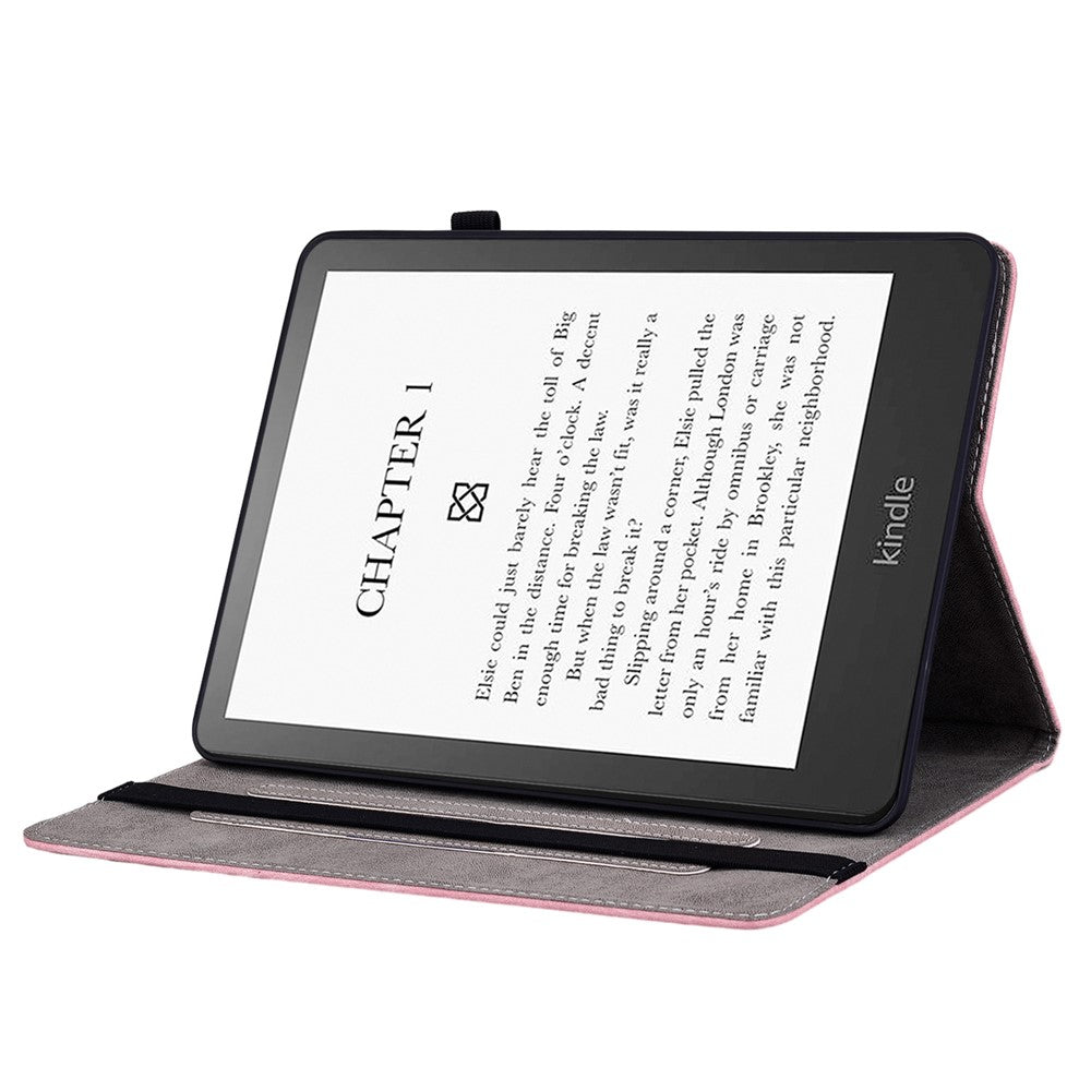 For Amazon Kindle Paperwhite (2024) / Kindle Colorsoft Leather Case Card Holder Rose Flower E-Reader Cover