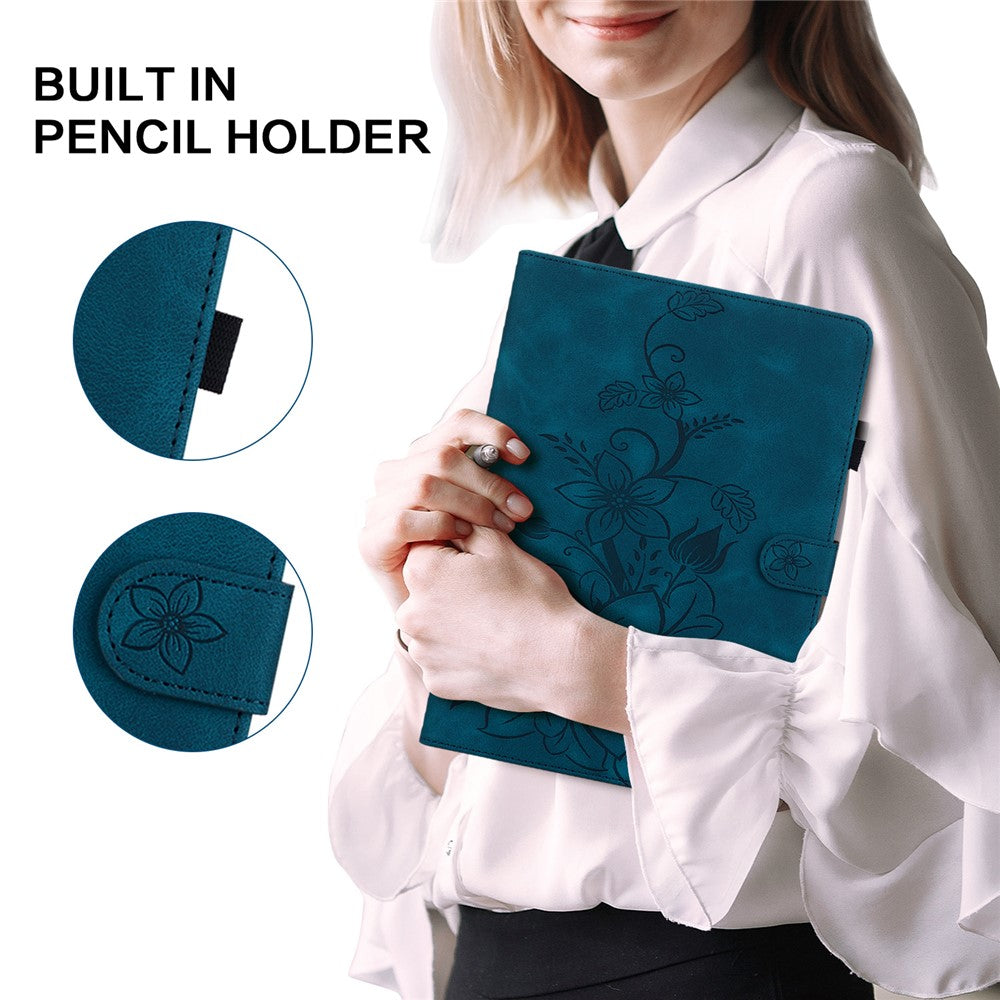 For Amazon Fire HD 10 (2023) Case with Card Slots Leather Tablet Cover Lily Flower