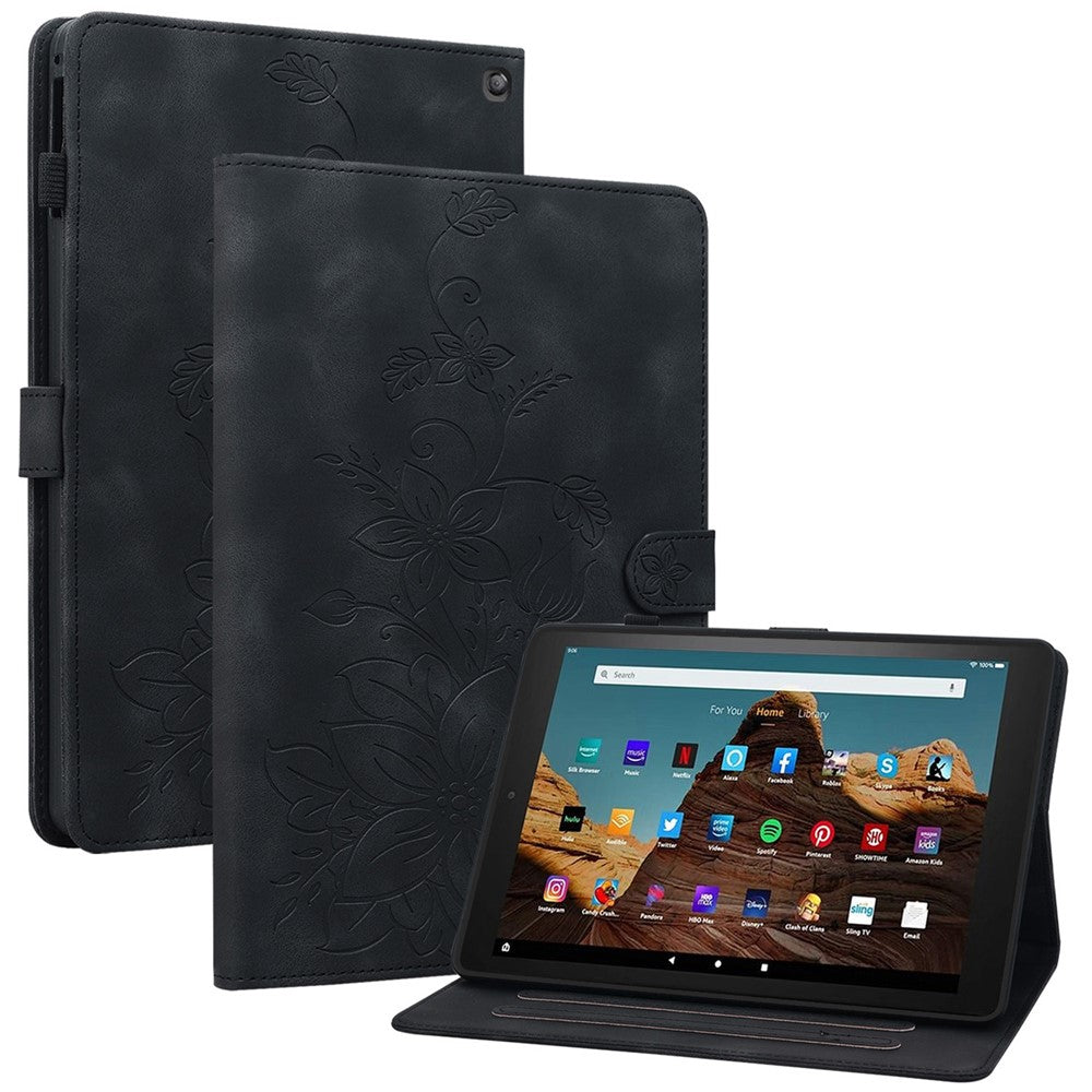 For Amazon Fire HD 10 (2023) Case with Card Slots Leather Tablet Cover Lily Flower
