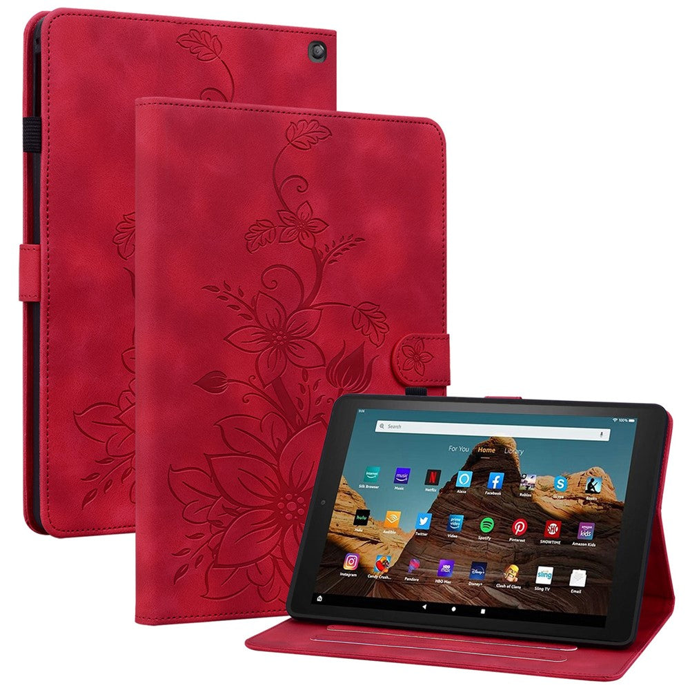 For Amazon Fire HD 10 (2023) Case with Card Slots Leather Tablet Cover Lily Flower