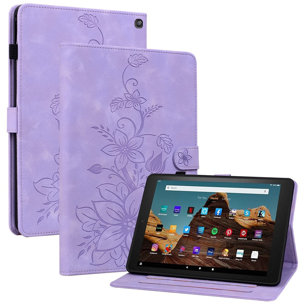 For Amazon Fire HD 10 (2023) Case with Card Slots Leather Tablet Cover Lily Flower