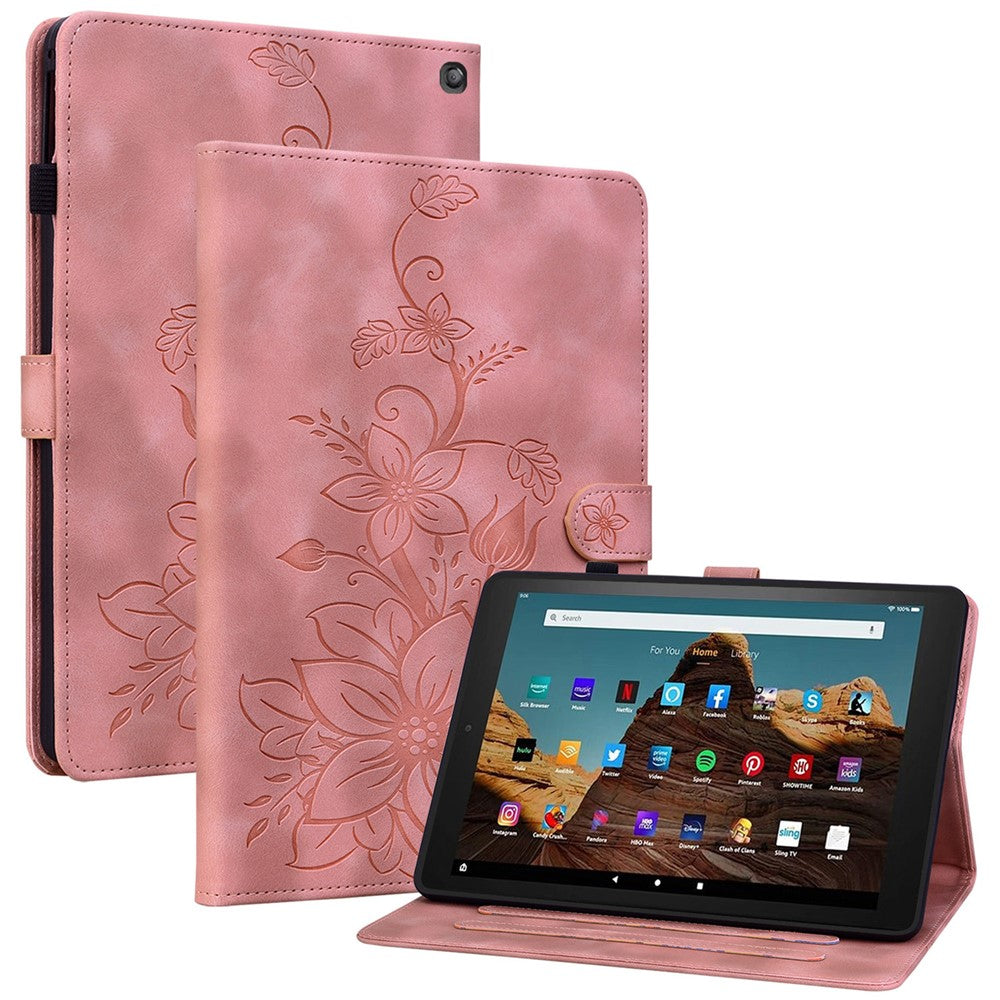 For Amazon Fire HD 10 (2023) Case with Card Slots Leather Tablet Cover Lily Flower