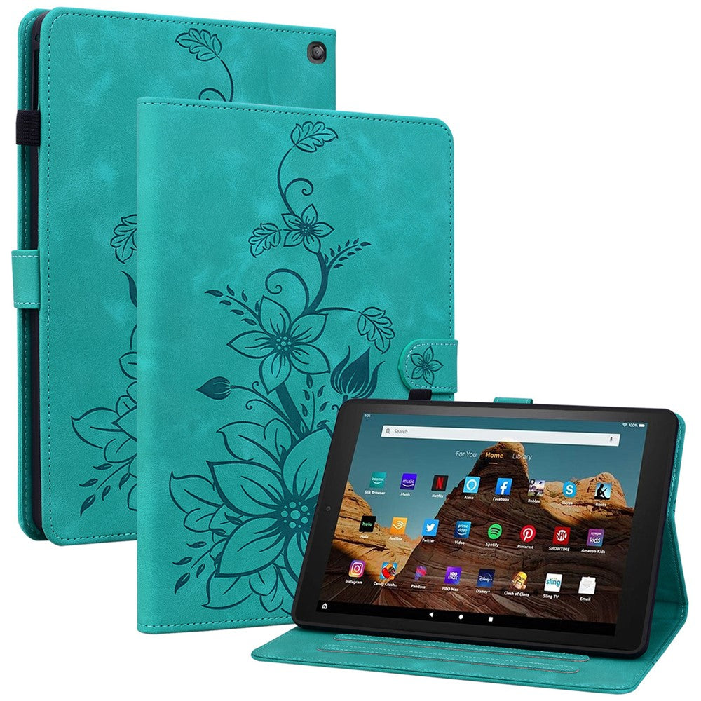 For Amazon Fire HD 10 (2023) Case with Card Slots Leather Tablet Cover Lily Flower