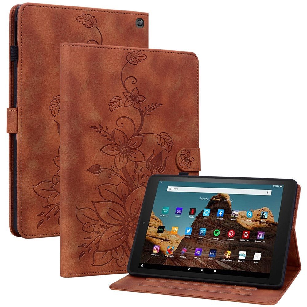 For Amazon Fire HD 10 (2023) Case with Card Slots Leather Tablet Cover Lily Flower