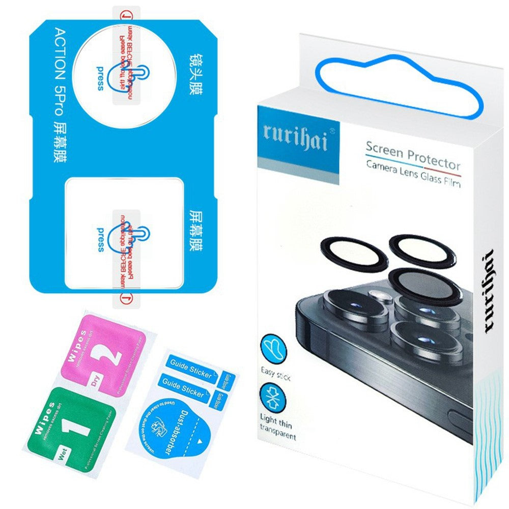RURIHAI For DJI Osmo Action 5 Pro Lens Film + Screen Protector 0.2mm 2.5D High Aluminium-Silicon Glass Guard