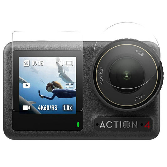 RURIHAI For DJI Osmo Action 4 Lens Film + Screen Protector 0.2mm 2.5D High Aluminium-Silicon Glass Guard