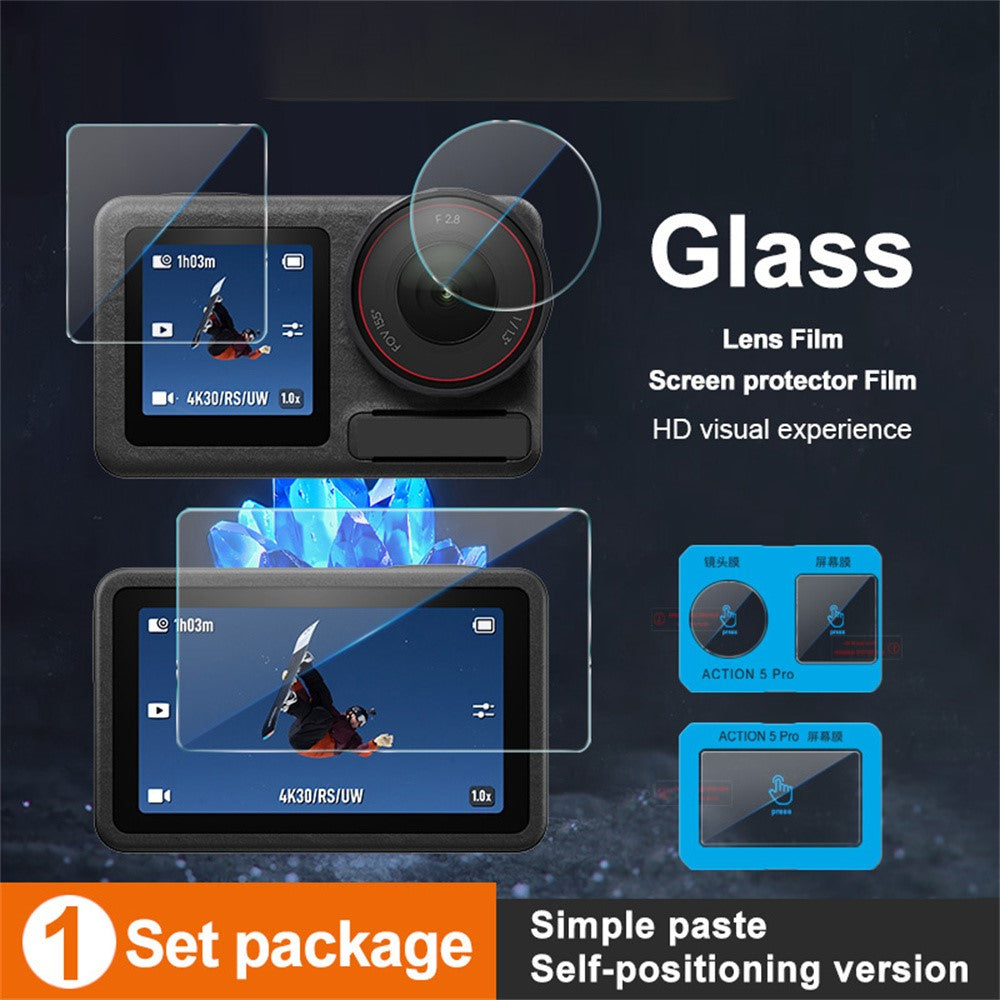IMAK For DJI Osmo Action 5 Pro Tempered Glass Screen Protector + Lens Film Set with Self Positioning Frame