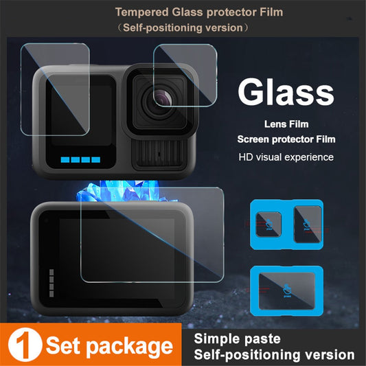 IMAK For GoPro Hero 13 Black Tempered Glass Screen Protector + Lens Film Set with Self Positioning Frame