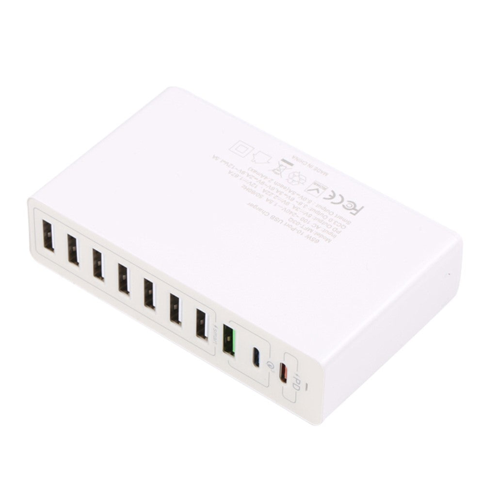 MFT-03Q USB Charger 10-Port 65W Multi-Port Type-C QC3.0 Charging Hub Compact Desktop Power Station