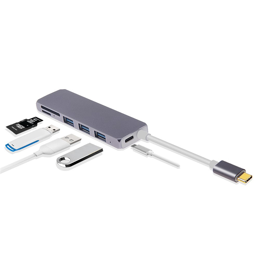 Type-C to USB3.0x3 + USB3.1(PD) + SD + Micro SD Converter Adapter