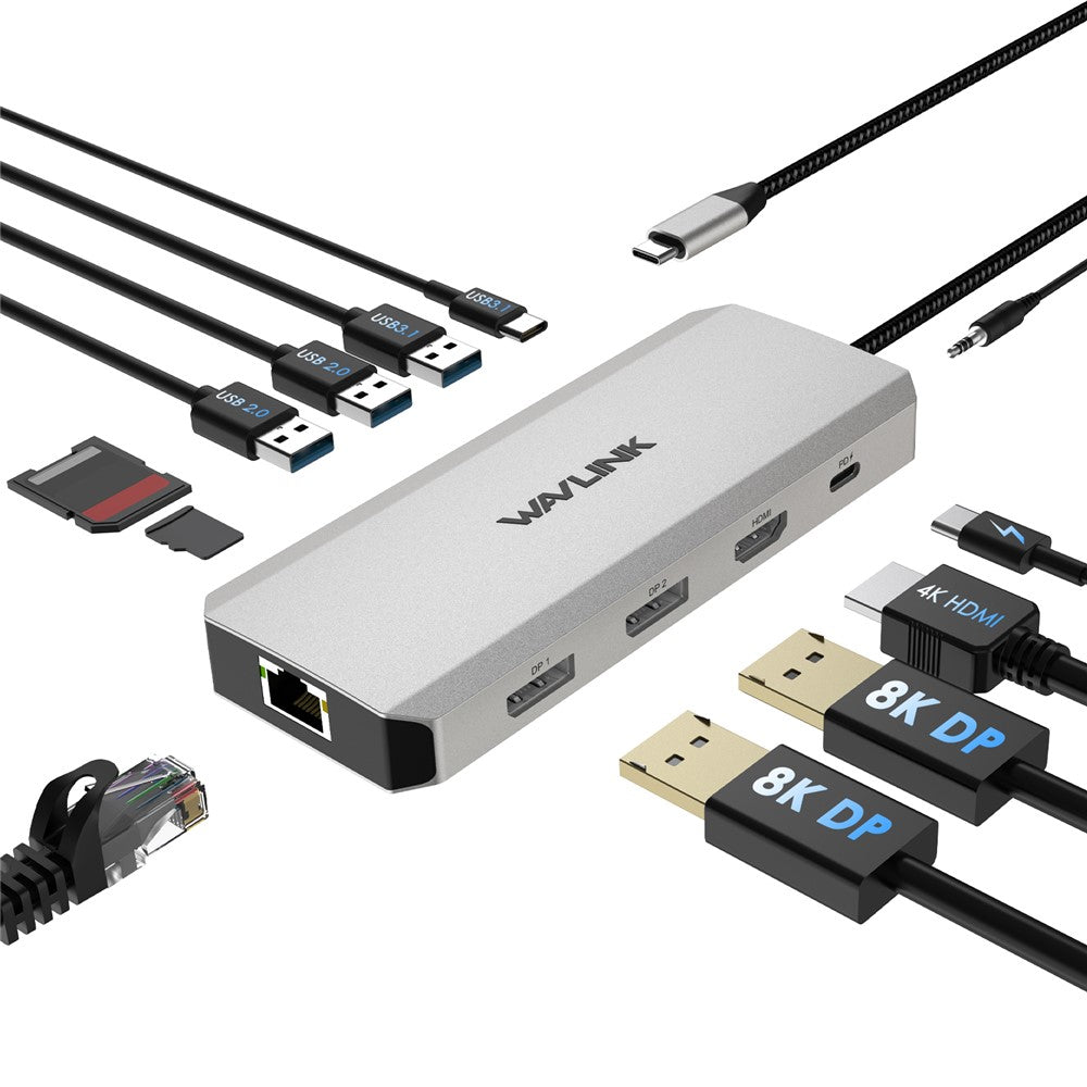 WAVLINK UMD306 USB-C Hub 12-In-1 Multi-Port Expansion Adapter RJ45 Ethernet Converter Support PD Charging