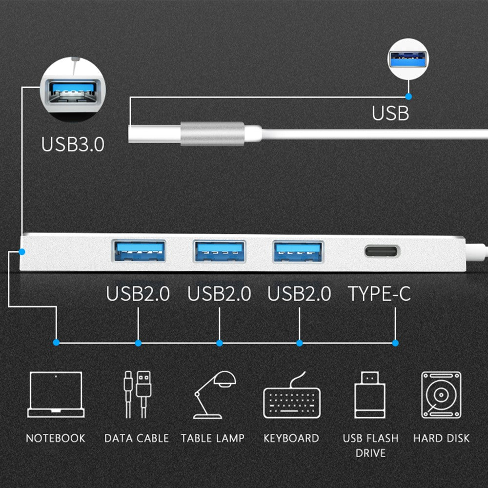 ADS-301A Laptop USB Hub Expander to USB-C+USB 3.0+3xUSB 2.0