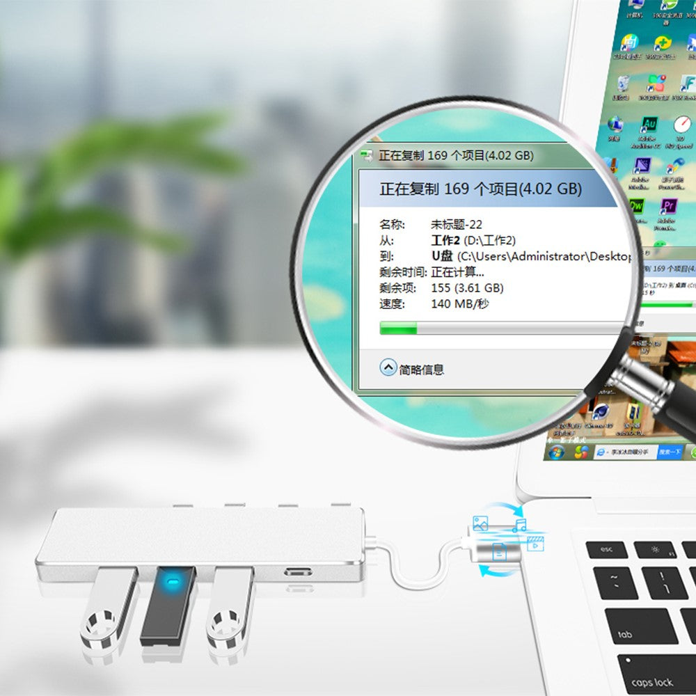 ADS-301A Laptop USB Hub Expander to USB-C+USB 3.0+3xUSB 2.0