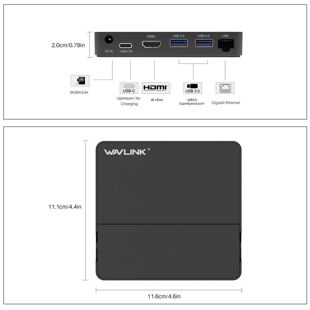 WAVLINK UHP3D01G 4K HD Docking Station Gigabit Ethernet USB 3.0 Multi-function Hub