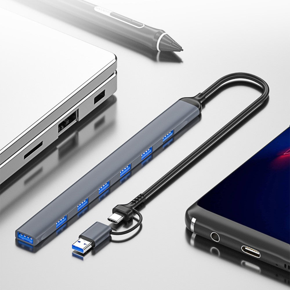 ADS-303D 7-in-1 Multifunctional Hub USB + Type-C to USB 3.0 + 6x USB 2.0 Splitter