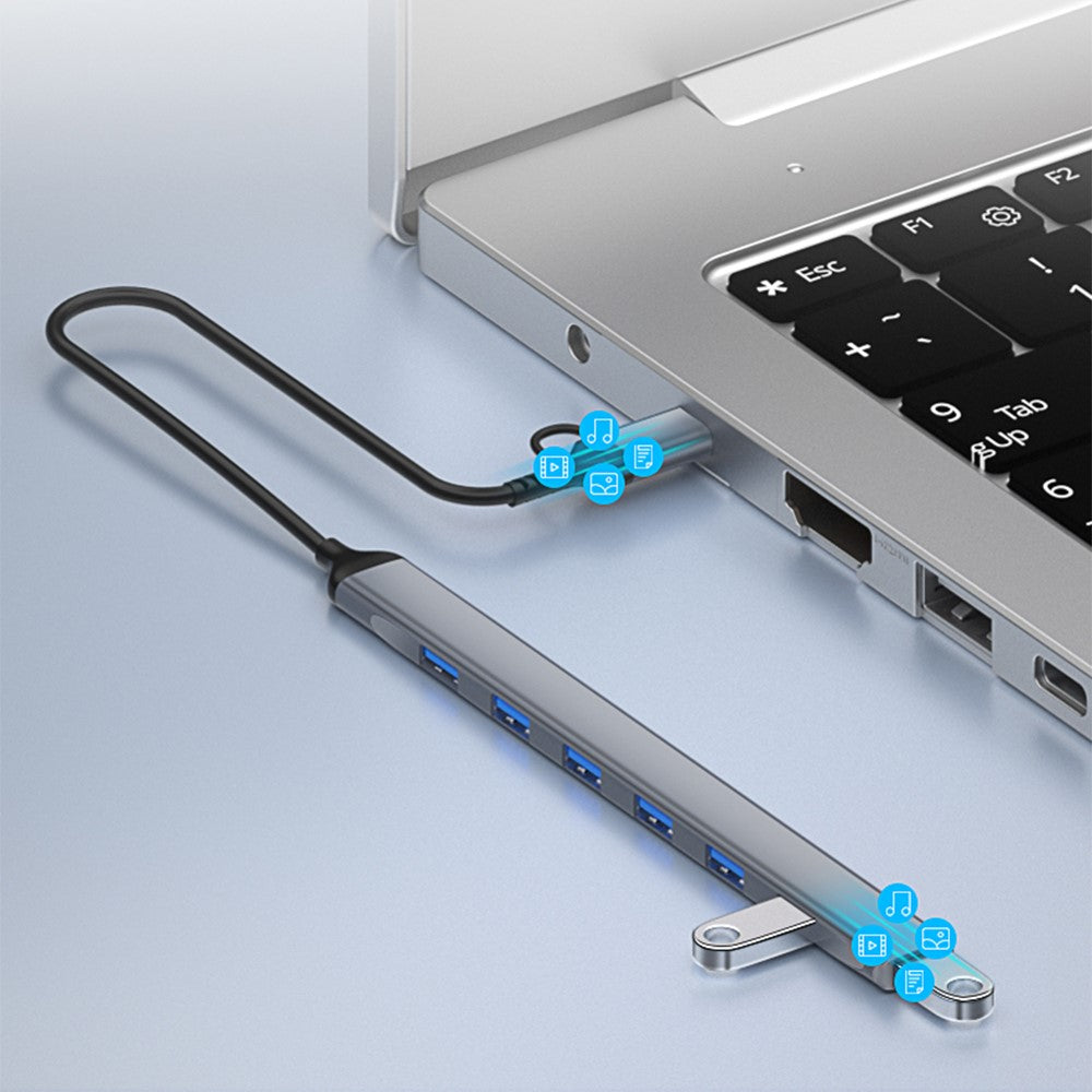 ADS-303D 7-in-1 Multifunctional Hub USB + Type-C to USB 3.0 + 6x USB 2.0 Splitter