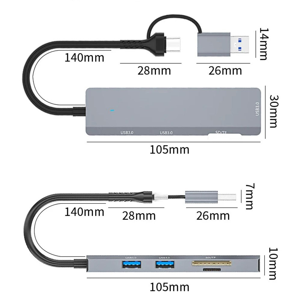 ADS-310D 2-in-1 Type-C + USB-A to 3x USB 3.0 Hub Splitter with SD / TF Card Slot