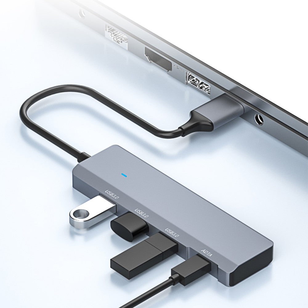 ADS-309A USB to 3 USB3.0 + 1 Type-C Data Transfer Docking Station USB Hub Aluminum Alloy Adapter