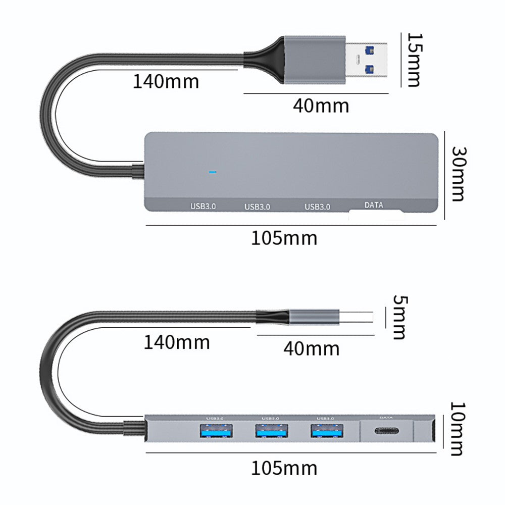 ADS-309A USB to 3 USB3.0 + 1 Type-C Data Transfer Docking Station USB Hub Aluminum Alloy Adapter