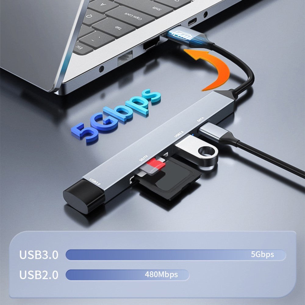 ADS-806A 5-in-1 USB-A to USB3.0 + USB2.0 + Type-C + SD / TF Slot USB Hub Splitter