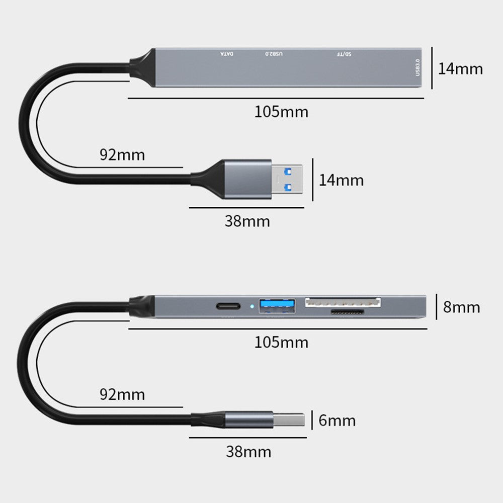 ADS-806A 5-in-1 USB-A to USB3.0 + USB2.0 + Type-C + SD / TF Slot USB Hub Splitter
