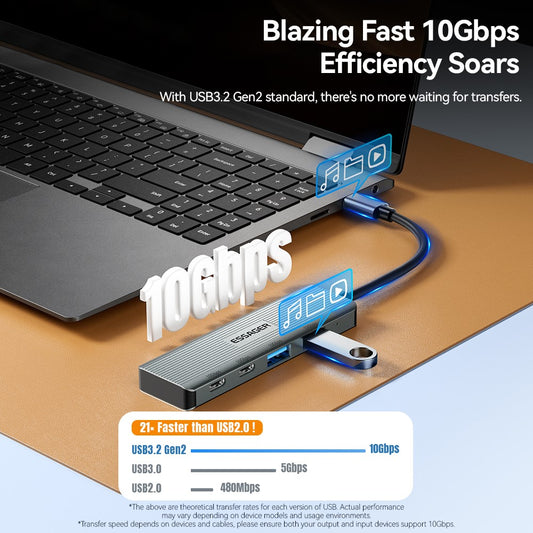 ESSAGER EHB2C2A-HT0G-P Type-C Hub with 2 X USB + 2 USB-C Ports for Laptop Computer