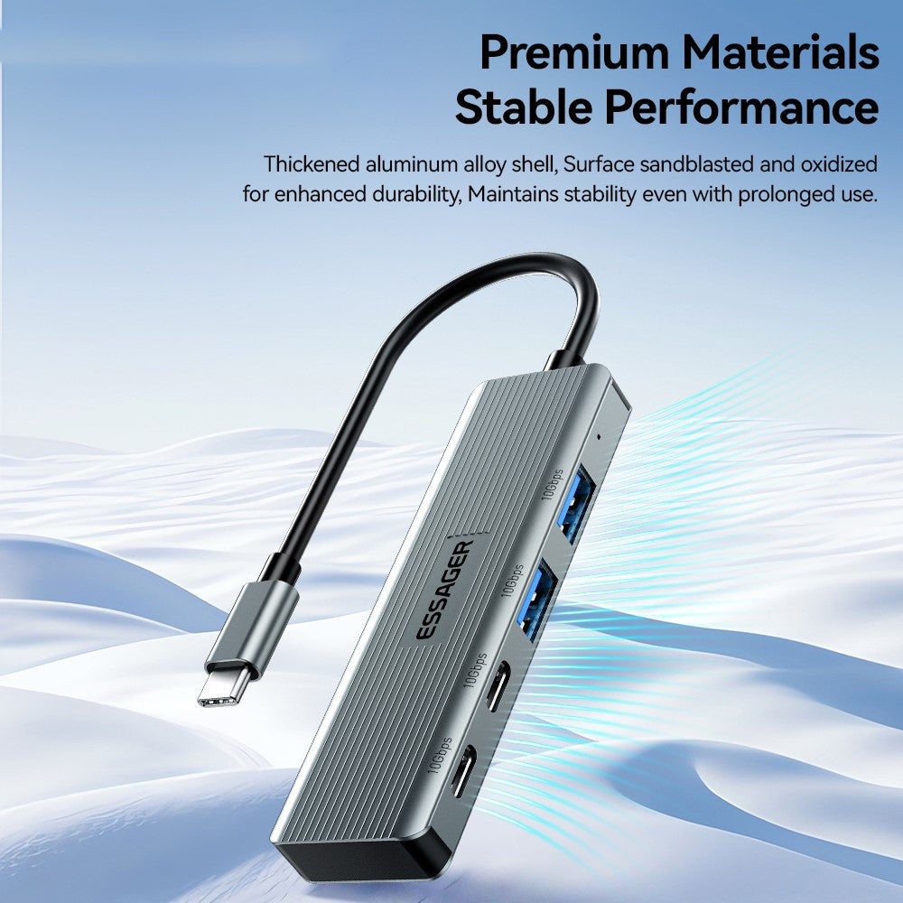 ESSAGER EHB2C2A-HT0G-P Type-C Hub with 2 X USB + 2 USB-C Ports for Laptop Computer