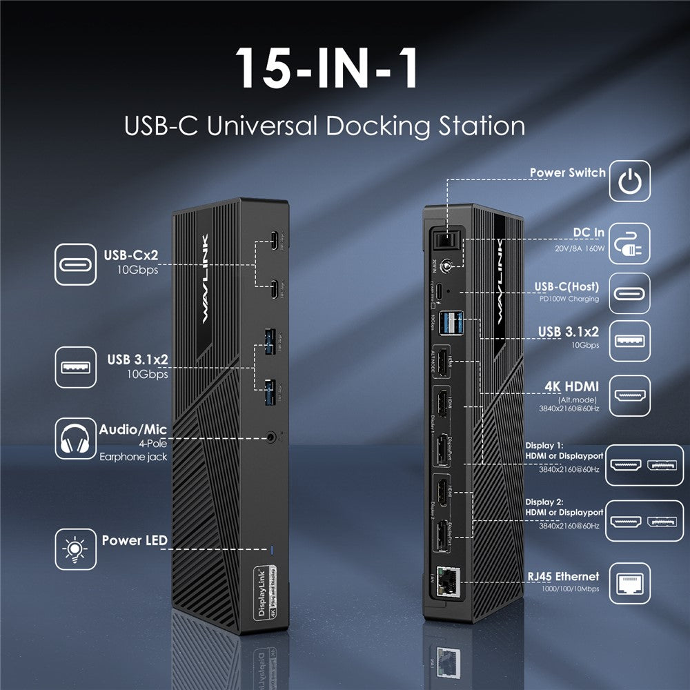 WAVLINK UG69PD25 Pro Triple 4K Display Laptop Docking Station with 100W PD Charging