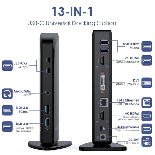 WAVLINK UG39PD1 13-in-1 USB C Docking Station Triple Monitors 4K HD Compatible for Windows / Mac OS