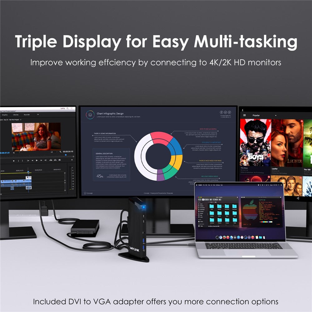 WAVLINK UG39PD1 13-in-1 USB C Docking Station Triple Monitors 4K HD Compatible for Windows / Mac OS
