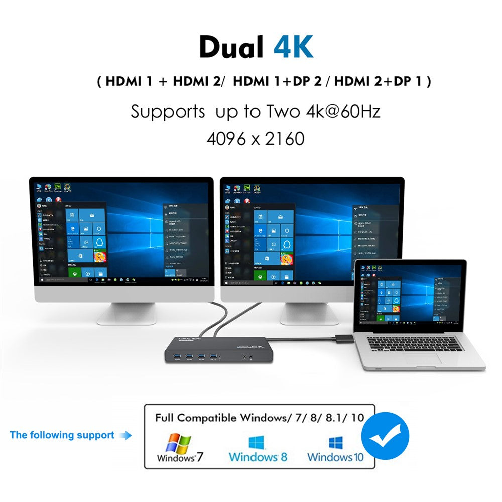WAVLINK UG69PD6 USB-C Dual 4K Laptop Docking Station 5K / 60Hz HD Displaylink 65 / 100W PD Charging for Windows Mac OS