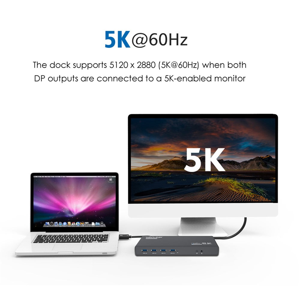 WAVLINK UG69PD6 USB-C Dual 4K Laptop Docking Station 5K / 60Hz HD Displaylink 65 / 100W PD Charging for Windows Mac OS