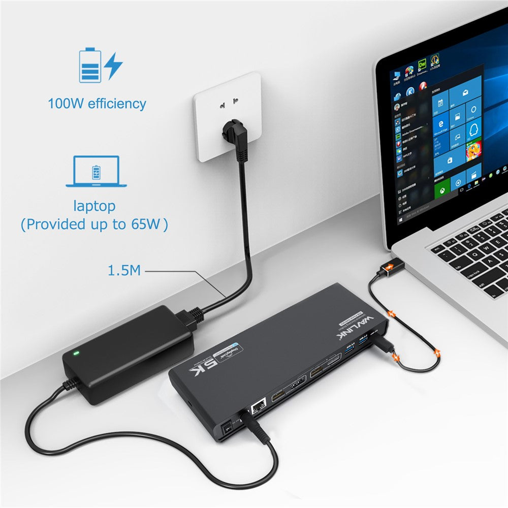WAVLINK UG69PD6 USB-C Dual 4K Laptop Docking Station 5K / 60Hz HD Displaylink 65 / 100W PD Charging for Windows Mac OS