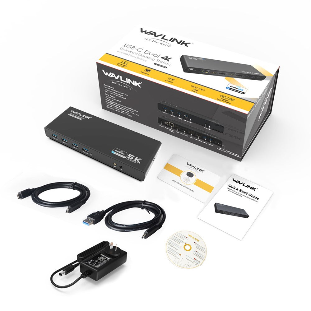 WAVLINK UG69PD6 USB-C Dual 4K Laptop Docking Station 5K / 60Hz HD Displaylink 65 / 100W PD Charging for Windows Mac OS