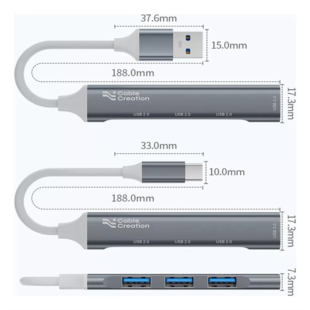 CABLECREATION 3xUSB2.0 + 1xUSB3.0 USB Hub Splitter Computer Laptop Phone Adapter
